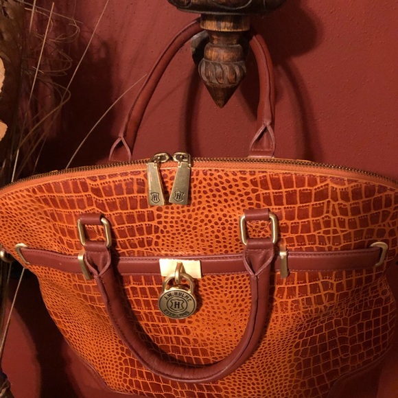 J.W. Hulme Co. Orange/Brown Leather Croc Embossed Handbag - Picture 5 of 16
